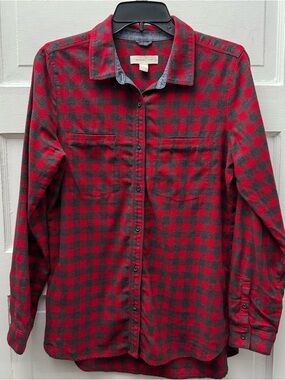 Treasure & Bond Plaid Flannel Shirt Small Red Black Buffalo Check